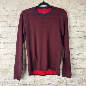 Patagonia Men's Medium Capilene 3 Crew Long Sleeve Shirt Navy Blue Red Stripe M